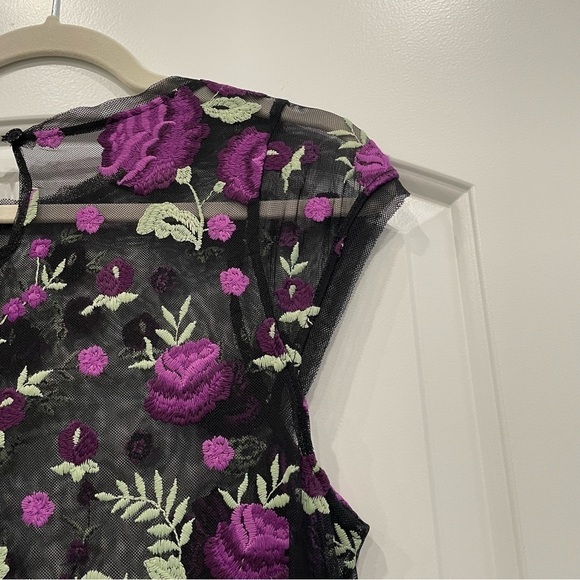 NWT Free People Black Purple Floral Sheer Sky Bright Midi Dress Size S - Picture 8 of 13